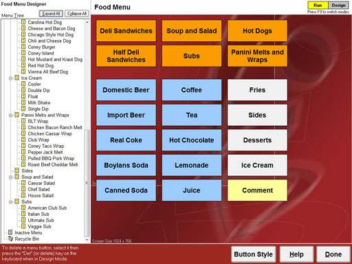 Restaurant point of sale menu customization