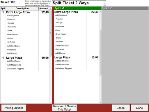 Point of Success restaurant software splits tickets