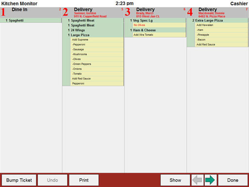 Restaurant software kitchen display